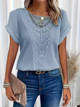 Crochet Knit Blouse  Elegant Lace Panel Design - Product detail 10