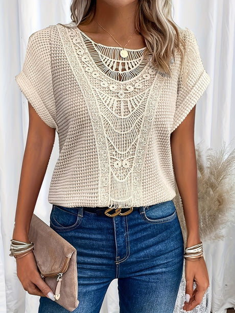 Crochet Knit Blouse  Elegant Lace Panel Design - Product detail 7