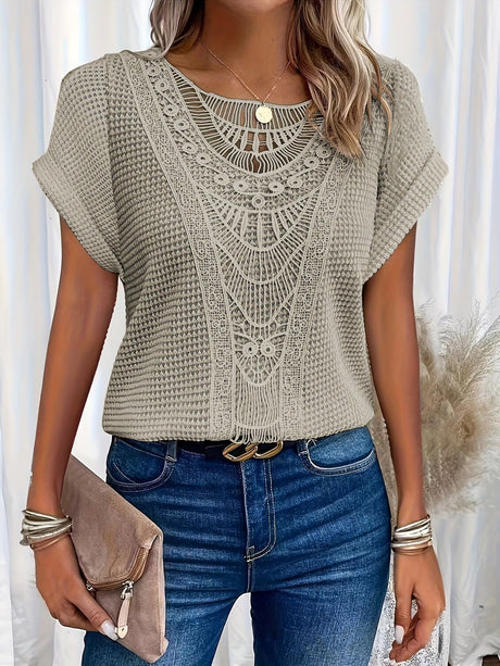Crochet Knit Blouse  Elegant Lace Panel Design - Product detail 13