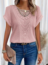 Crochet Knit Blouse  Elegant Lace Panel Design - Product detail 11