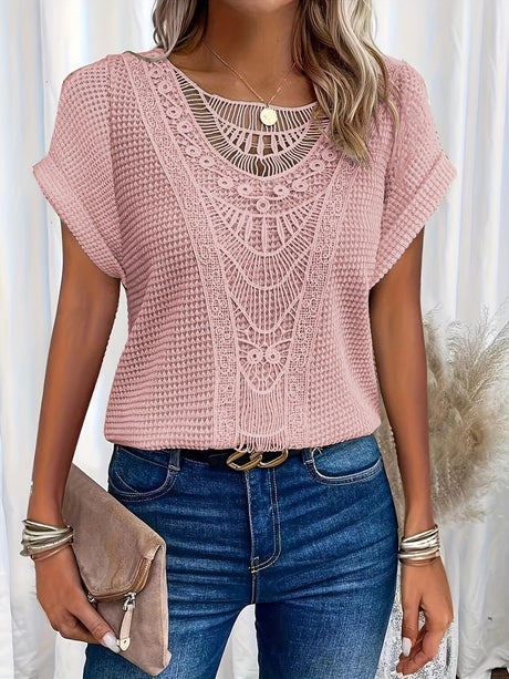 Crochet Knit Blouse  Elegant Lace Panel Design - Product detail 11