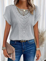 Crochet Knit Blouse  Elegant Lace Panel Design - Product detail 12