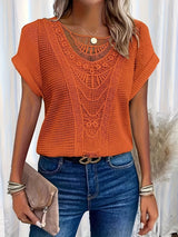 Crochet Knit Blouse  Elegant Lace Panel Design - Product detail 9