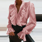 Ruffled Chiffon Blouse  Pleated Long Sleeve Design - Product example