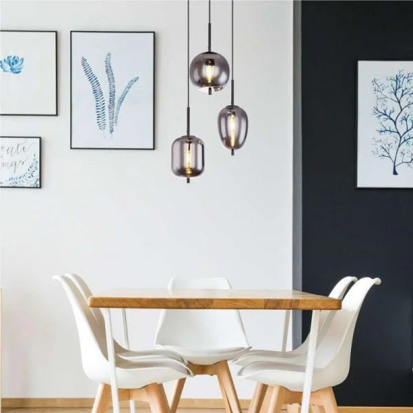 Modern Pendant Light  Smoke Glass Multi Globe Design - Detailed view