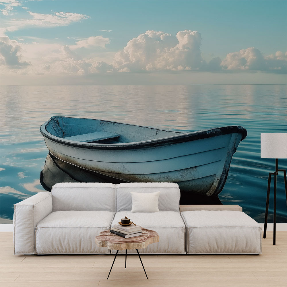 Ocean Mural Wallpaper | Serene Boat at Sea Design