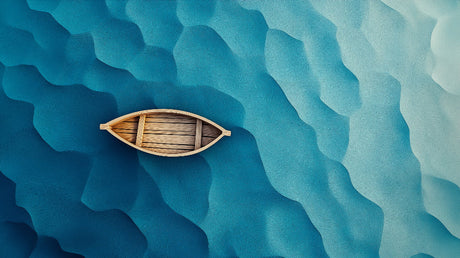 Ocean Mural Wallpaper | Abstract Waves With Wooden Boat