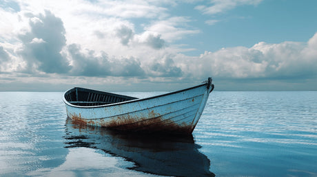 Ocean Mural Wallpaper | Vintage Blue Boat at Sea