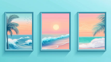 Tropical Beach Mural Wallpaper | Sunset Ocean Waves with Palm Trees