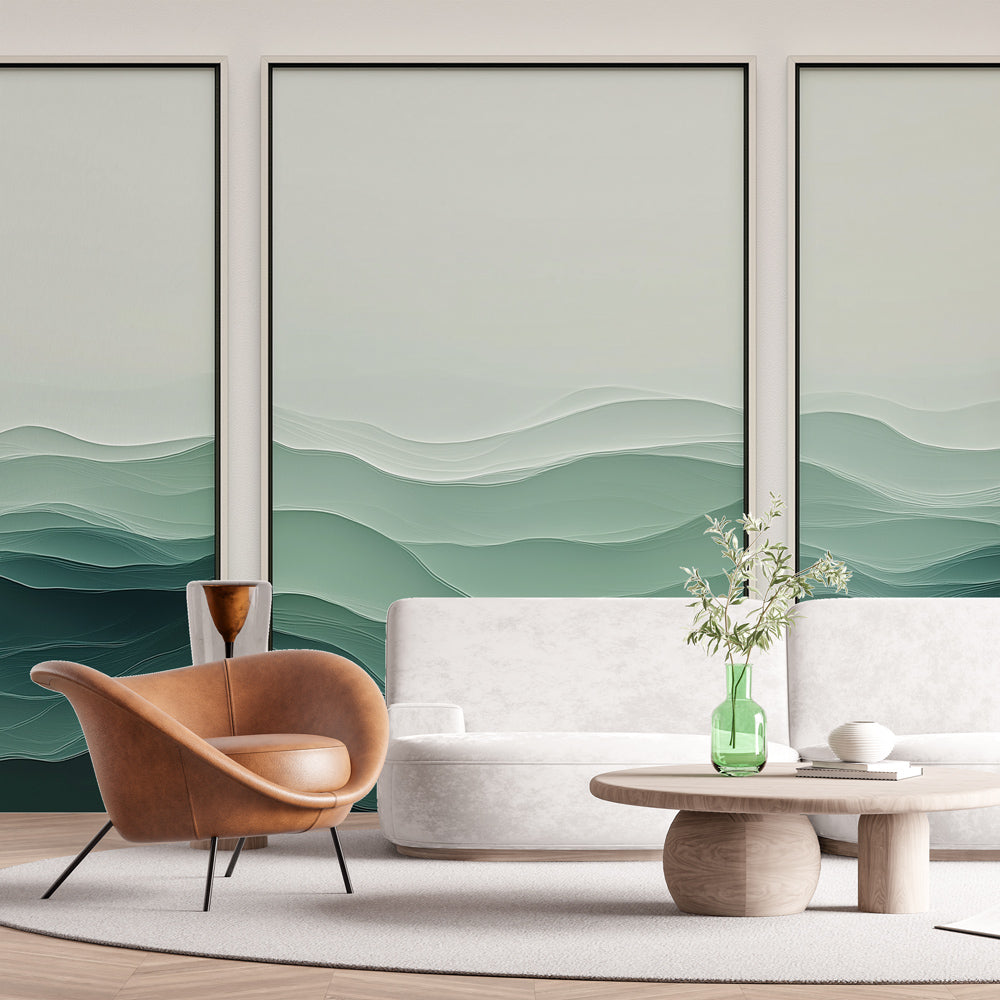 Ocean Waves Mural Wallpaper | Abstract Green Gradient Design