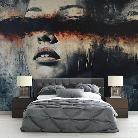 Abstract Mural Wallpaper  Artistic Portrait with Dark Drips - Premium wallpaper design showcase