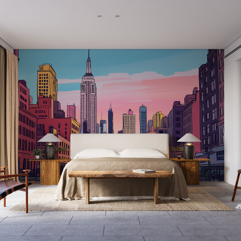 City Mural Wallpaper  Manhattan Skyline at Sunset - Premium wallpaper design showcase