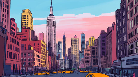 City Mural Wallpaper  Manhattan Skyline at Sunset - Detailed wallpaper pattern view