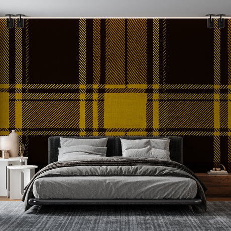 Plaid Mural Wallpaper  Black and Gold Tartan Design - Premium wallpaper design showcase