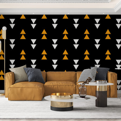 Geometric Mural Wallpaper  Modern Triangle Pattern in Black and Gold - Premium wallpaper design showcase