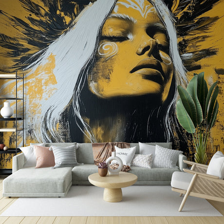 Street Art Mural Wallpaper  Black and Gold Portrait Design - Premium wallpaper design showcase