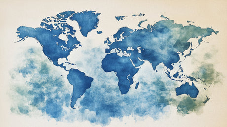 World Map Mural Wallpaper  Blue Watercolor Design - Detailed wallpaper pattern view