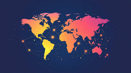 World Map Mural Wallpaper  Gradient Sunset Network Design - Detailed wallpaper pattern view