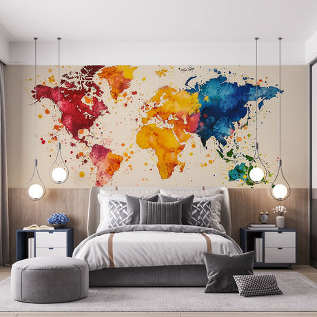World Map Mural Wallpaper  Watercolor Splash Design - Premium wallpaper design showcase