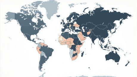 World Map Mural Wallpaper  Modern Political Design in Blue and Beige - Detailed wallpaper pattern view