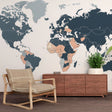 World Map Mural Wallpaper  Modern Political Design in Blue and Beige - Premium wallpaper design showcase