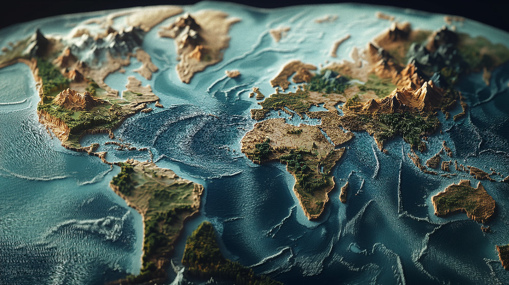 World Map Mural Wallpaper  3D Relief Topographic Design - Detailed wallpaper pattern view