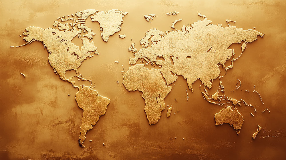 World Map Mural Wallpaper  3D Gold Relief Design - Detailed wallpaper pattern view