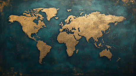 World Map Mural Wallpaper  Gold and Teal Luxury Design - Detailed wallpaper pattern view