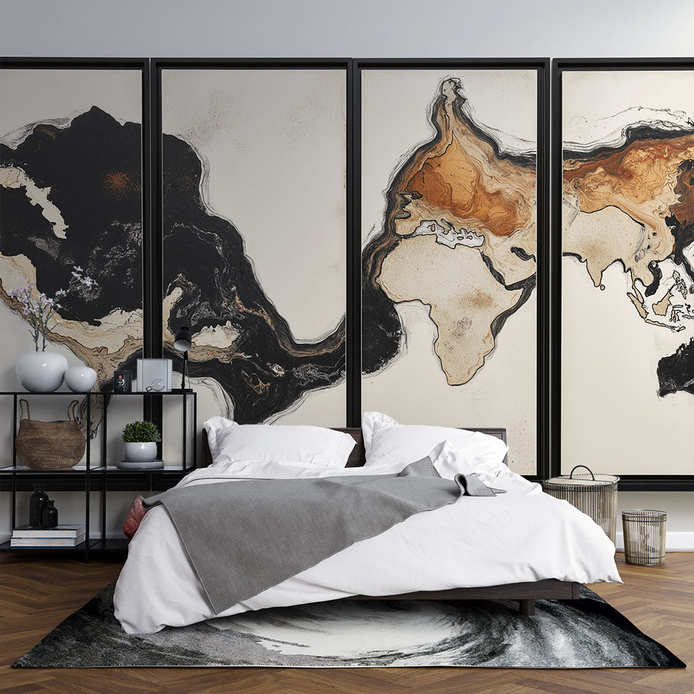 World Map Mural Wallpaper  Abstract Marble Black and Gold Design - Premium wallpaper design showcase