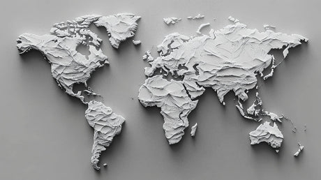 World Map Mural Wallpaper  3D Relief Grey Design - Detailed wallpaper pattern view