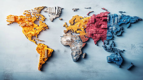 World Map Mural Wallpaper  3D Geometric Continents Design - Detailed wallpaper pattern view