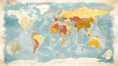 World Map Mural Wallpaper  Vintage Geographic Design - Detailed wallpaper pattern view