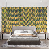 Geometric Mural Wallpaper  Art Deco Wave Pattern in Black and Gold - Premium wallpaper design showcase