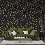 Geometric Mural Wallpaper  Modern Gold Wave Pattern on Black - Premium wallpaper design showcase