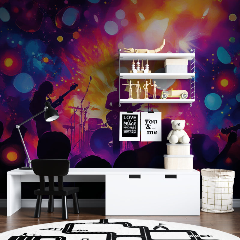 Music themed wall mural transforming modern living room space