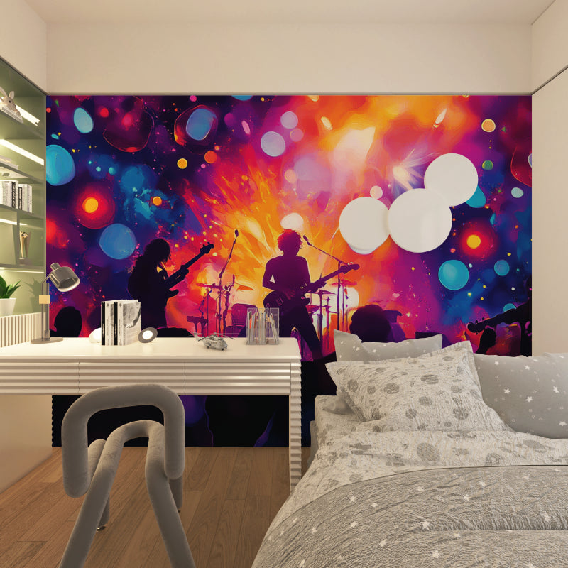 Concert wallpaper bringing energy to entertainment room setup