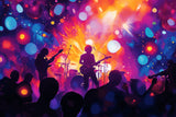 Galaxy concert design file showing detailed rock band silhouettes and vibrant cosmic background