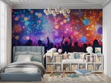 Concert light show mural creating atmosphere in a game room setting