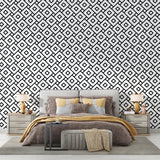 3D speaker wallpaper creating depth in a modern living room with black furniture and ambient lighting