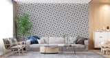 Teen bedroom featuring black and white 3D speaker wallpaper with LED lighting