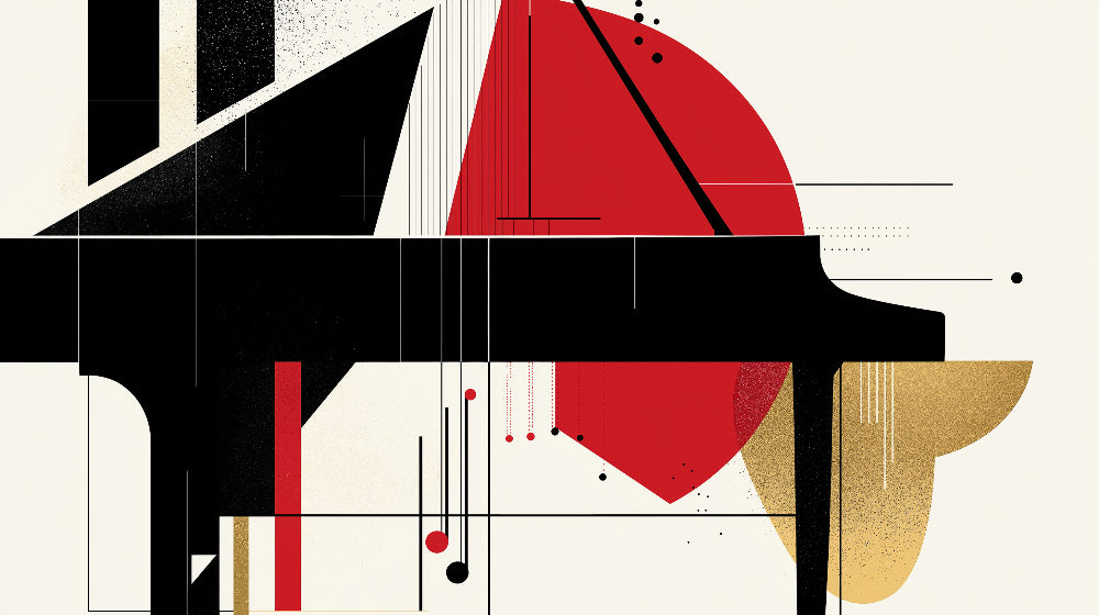 Abstract piano geometric wallpaper design file showing detailed pattern with red and gold accents