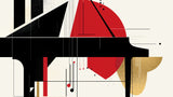 Abstract piano geometric wallpaper design file showing detailed pattern with red and gold accents
