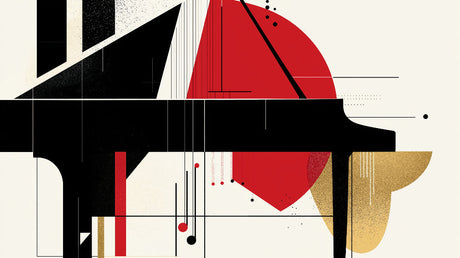 Abstract piano geometric wallpaper design file showing detailed pattern with red and gold accents