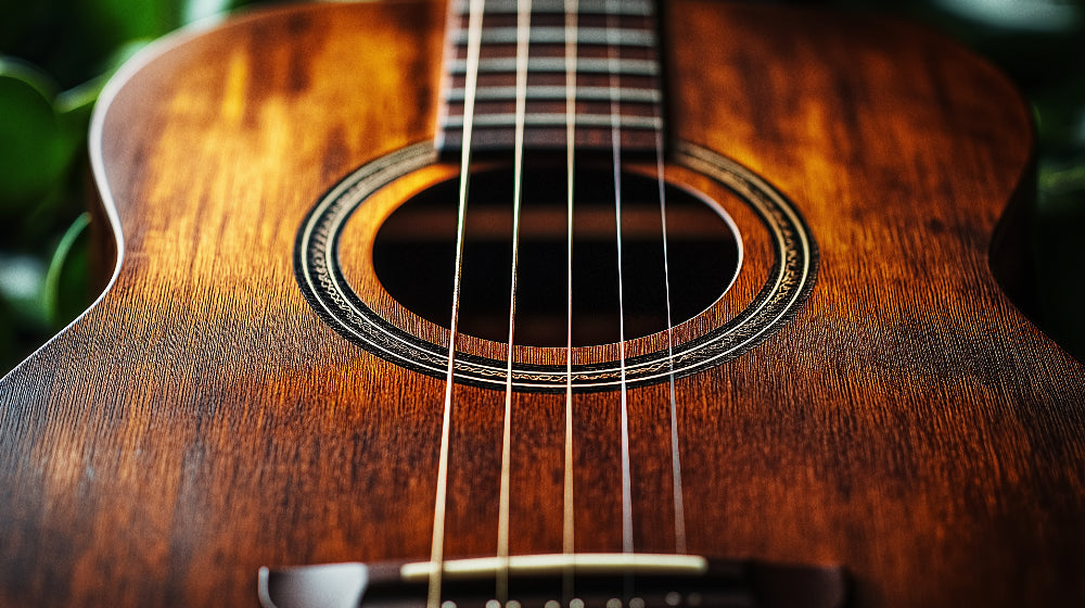 Guitar close-up design file showing intricate wood grain patterns and rosette details