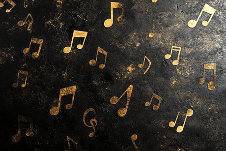 Musical notes design file showing detailed gold notes pattern on black background