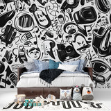 Music note wallpaper design in contemporary dining room space