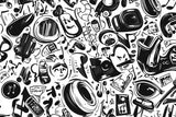 Black and white music pattern wallpaper design file showing full pattern detail
