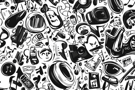 Black and white music pattern wallpaper design file showing full pattern detail