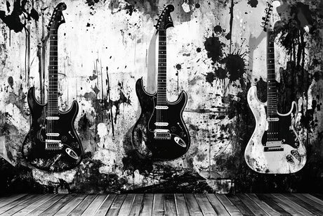 Black and white guitar pattern design file showing detailed art elements