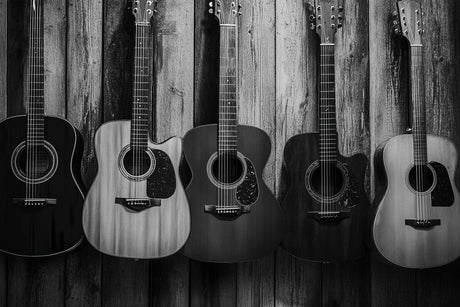 Design file of black and white guitar collection wallpaper showing detailed instrument pattern